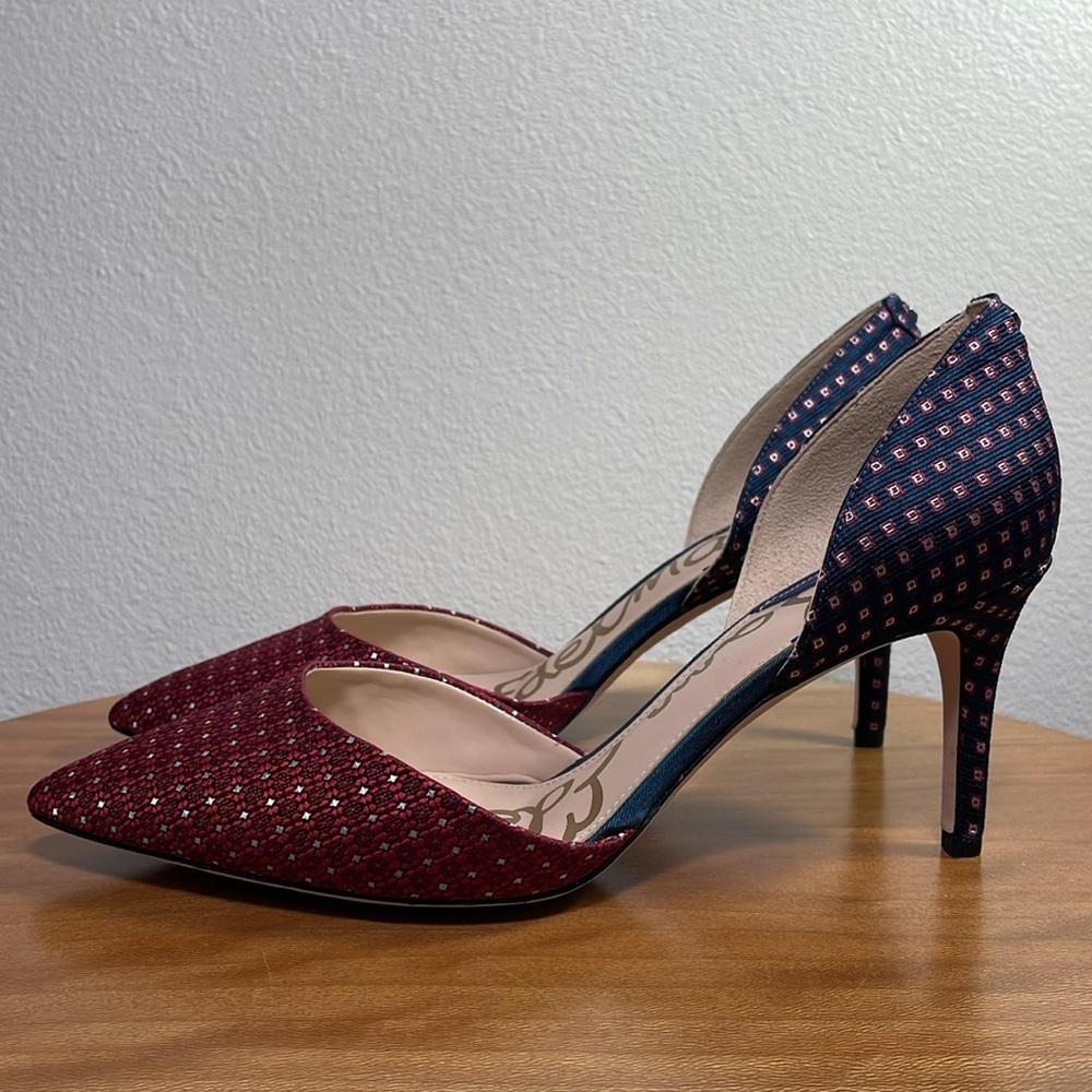 Sam Edelman D’orsay Telsa Red Blue Brocade High Heel Pumps Size 10W - Picture 6 of 16